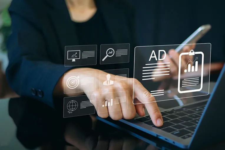 Advertising campaign launch interface showing budget allocation and audience targeting tools